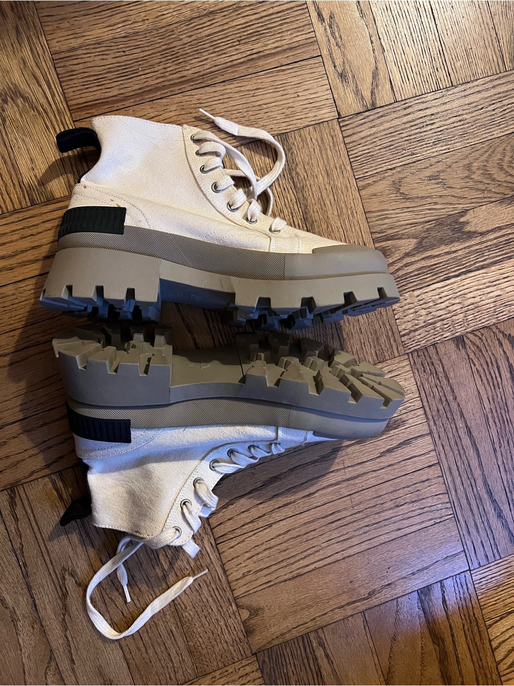 Canvas High-Top Boots in Cream